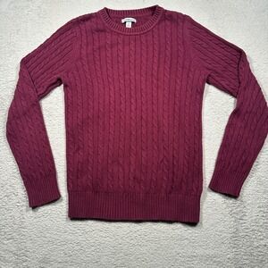 Croft & Barrow Women's Cable‎ Knit Crew Neck Sweater Burgundy Size M 100% Cotton